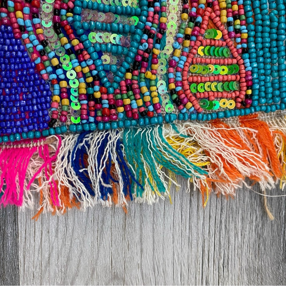 145 Tommy’s Jolly Peyote Bird Hand Beaded Colorful Fringe Clutch Bag - Picture 4 of 9